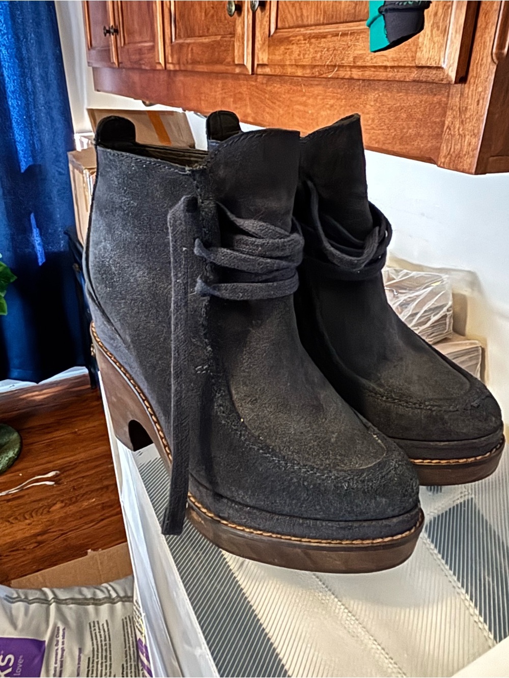 HOSS Women’s Dark Navy Suede Lace-Up Platform Ankle Booties